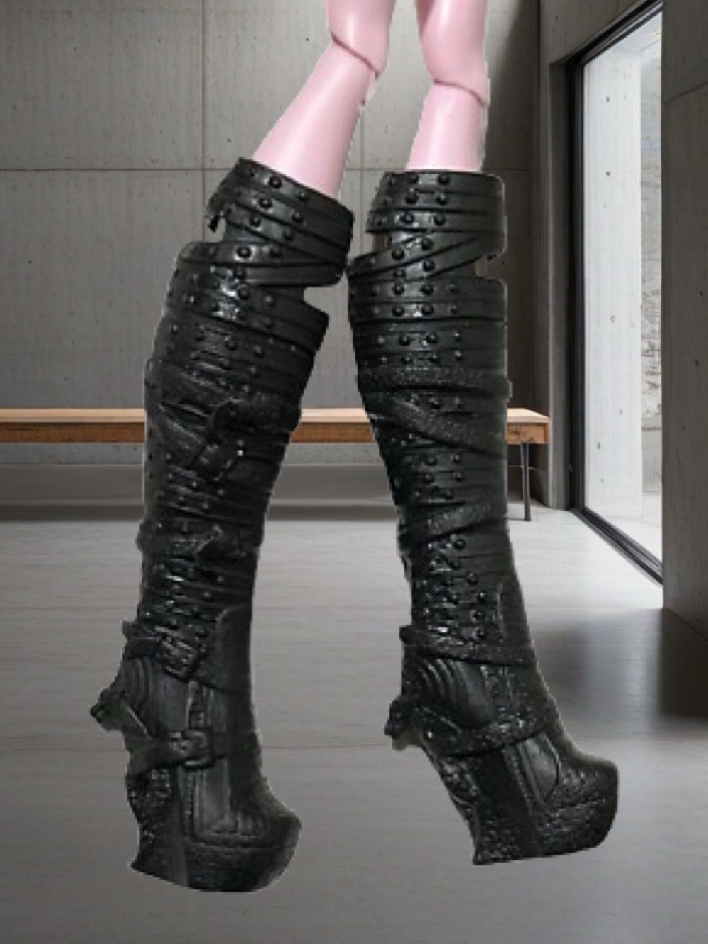 Ever After High Dragon Games Black Strappy High-Heel Knee-High Boots